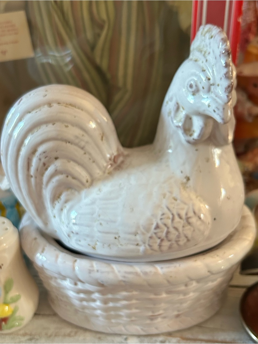 Vintage white ceramic Hen on Nest dish Farmhouse decor